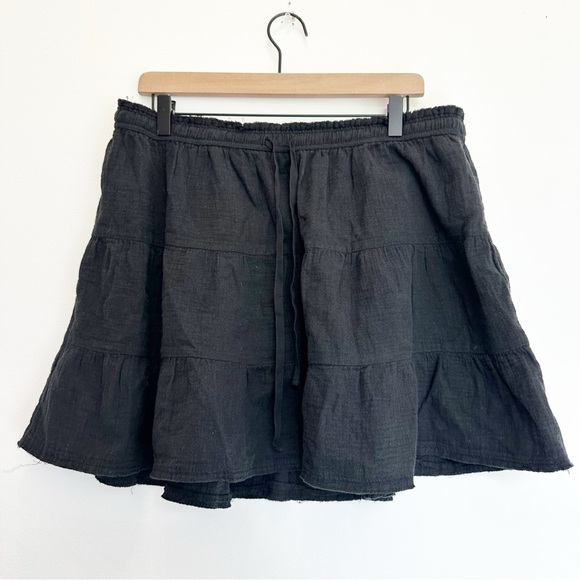 Aerie NWT Pool to Party Tiered Mini Skirt Black Size XL Cotton Gauzy Drawstring - Picture 3 of 8